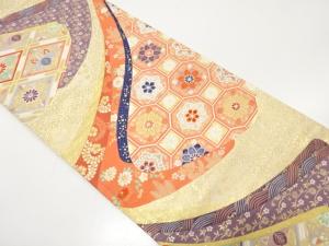 アンティーク　花蜀江に桐・菊・古典柄織り出し袋帯（材料）